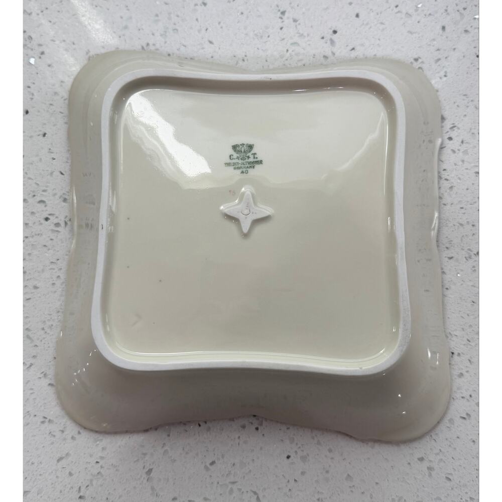 VTG C.T. Tielsch Altwasser Germany Square Porcelain Serving Bowl Gold Trim 8” - Picture 5 of 6